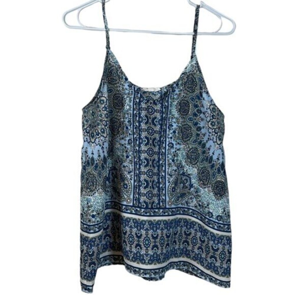 Women's E&M Blue Round Neck Spaghetti Strap Paisley Blouse Size Small EUC #2759